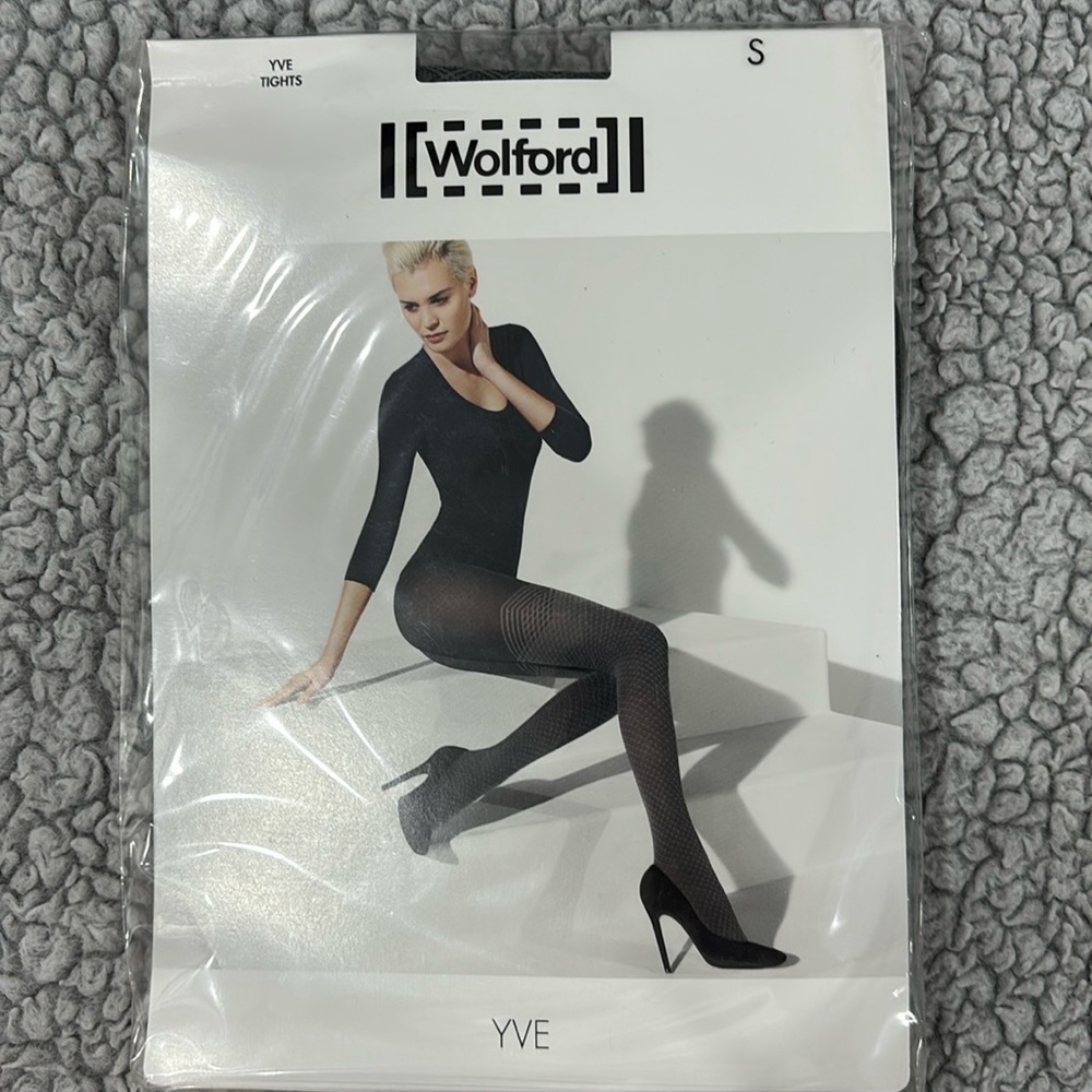 WOLFORD Yve Tights size small in Black/ash. New!